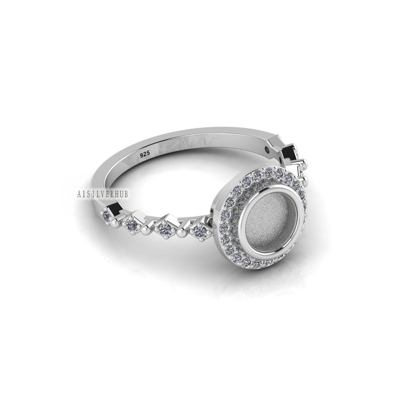 925 Sterling Solid Silver Round 6mm Blank Bezel With CZ Setted Designer Ring, Good for Gemstone, Resin & Ashes Work,Keepsake/Breastmilk DIY