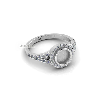 925 Sterling Solid Silver Round 6mm Blank Bezel With CZ Setted Engagement Ring, Good for Gemstone Resin & Ashes Work,Keepsake/Breastmilk DIY