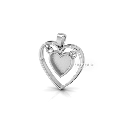 925 Sterling Solid Silver, 10mm Hanging Heart Blank Bezel Pendant Setting,Good for Resin & Ashes Work, Keepsake/Breastmilk DIY, Locket Charm