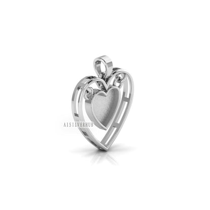 925 Sterling Solid Silver, 10mm Hanging Heart Blank Bezel Pendant Setting,Good for Resin & Ashes Work, Keepsake/Breastmilk DIY, Locket Charm