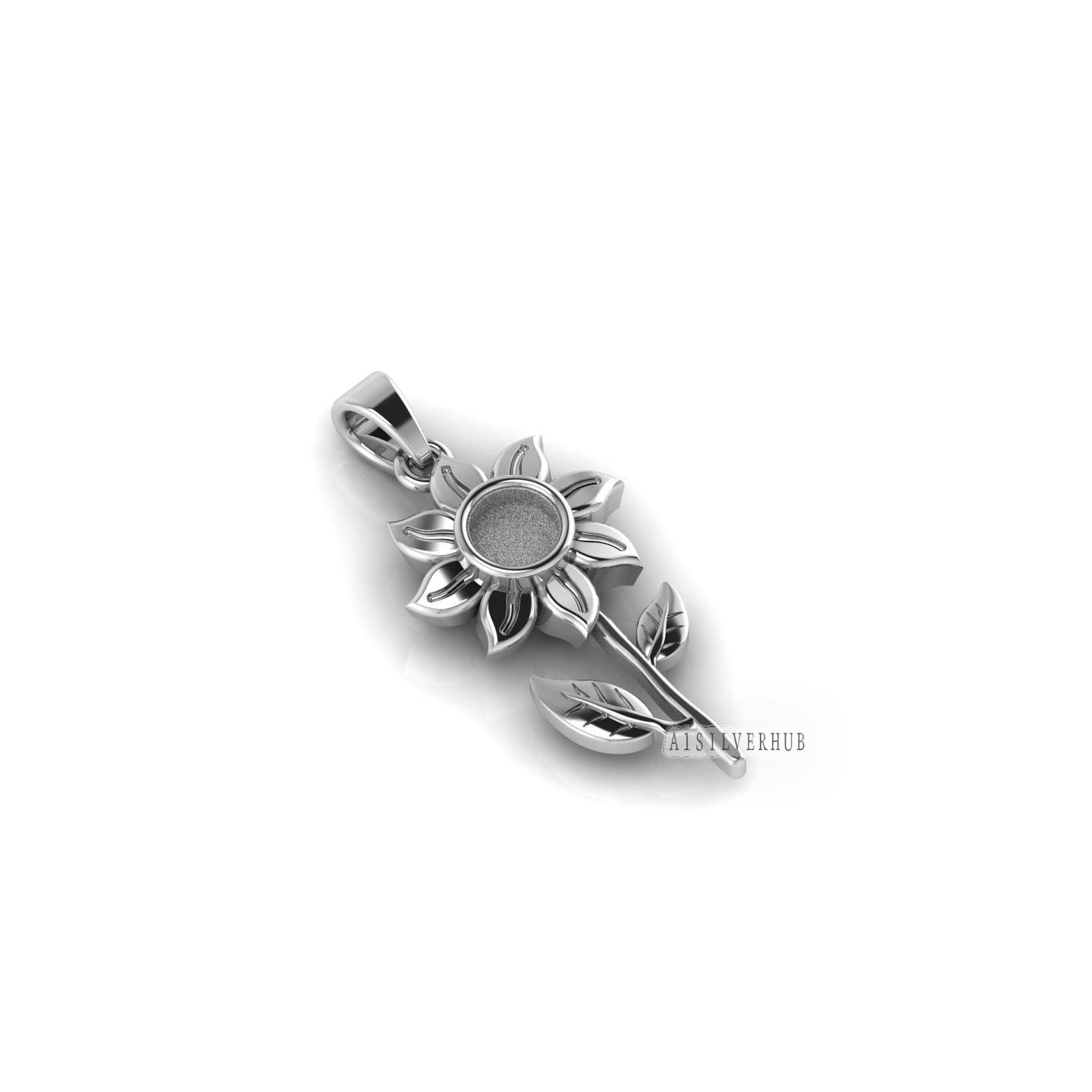 925 Sterling Solid Silver Sunflower 5mm Round Blank Bezel Pendant Setting, Good for Resin & Ashes, Breastmilk/Keepsake, DIY Crafts