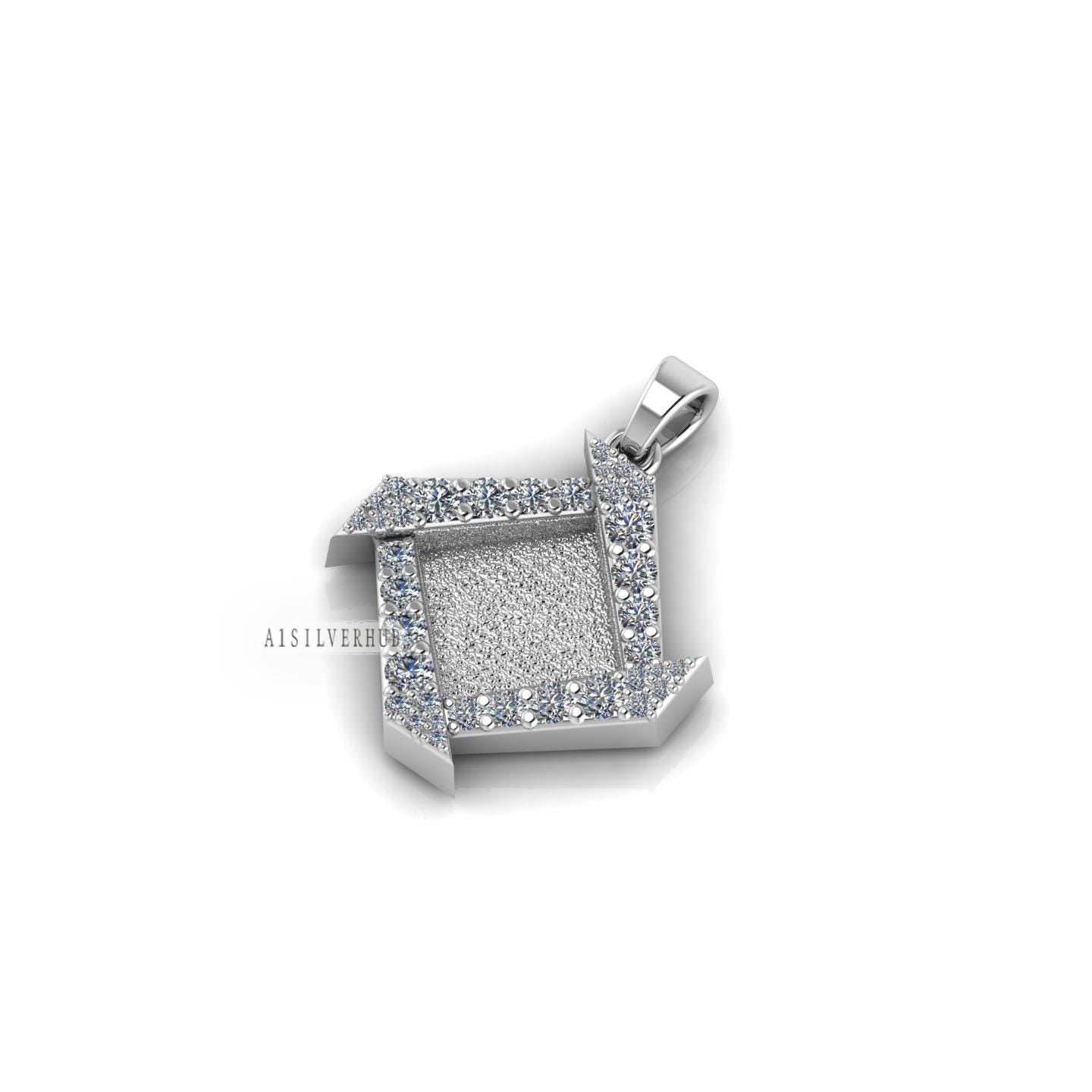 Designer Square Blank Bezel Pendant with CZ Setted, 925 Sterling Silver Pendant, Good for Resin & Ashes Work, Keepsake/Breastmilk DIY Crafts