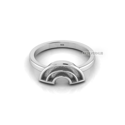 925 Sterling Solid Silver,Rainbow Band Blank Channel Ring Setting,Good for Inlay Resin & Ashes Work,Keepsake Breastmilk DIY, Memorial Crafts