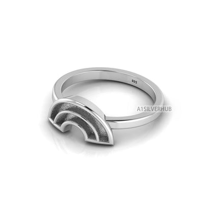 925 Sterling Solid Silver,Rainbow Band Blank Channel Ring Setting,Good for Inlay Resin & Ashes Work,Keepsake Breastmilk DIY, Memorial Crafts