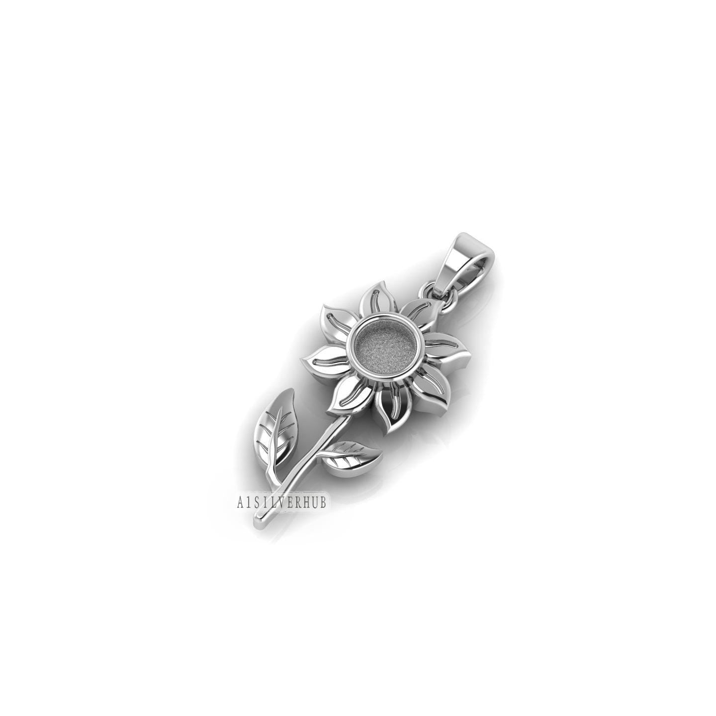 925 Sterling Solid Silver Sunflower 5mm Round Blank Bezel Pendant Setting, Good for Resin & Ashes, Breastmilk/Keepsake, DIY Crafts