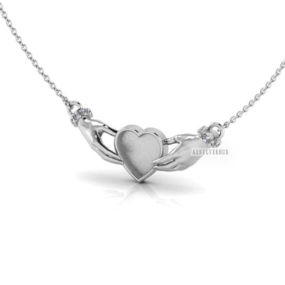 925 Sterling Silver, Iris Celtic Claddagh Necklace, 10mm Heart Blank Bezel Setting,Good for Pour Resin & Ashes Work, Breastmilk/Keepsake DIY