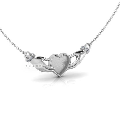 925 Sterling Silver, Iris Celtic Claddagh Necklace, 10mm Heart Blank Bezel Setting,Good for Pour Resin & Ashes Work, Breastmilk/Keepsake DIY