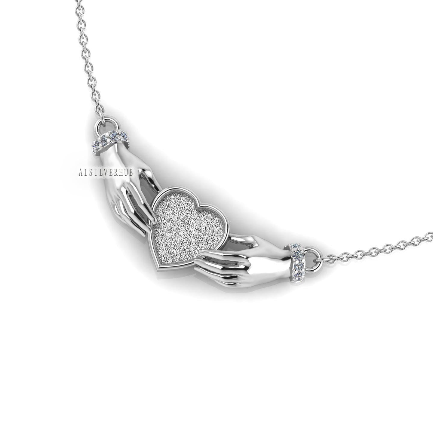 925 Sterling Silver, Iris Celtic Claddagh Necklace, 10mm Heart Blank Bezel Setting,Good for Pour Resin & Ashes Work, Breastmilk/Keepsake DIY