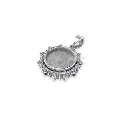 925 Sterling Silver, Circle Shape 10mm Blank Bezel Surrounded CZ Sunflower Pendant Settings, Good for Resin & Ashes Work, Keepsake DIY Craft