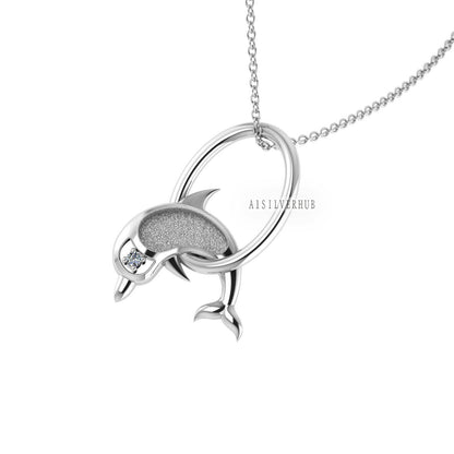 925 Sterling Solid Silver Jumping Dolphin Blank Bezel Pendant Necklace Chain, Good for Resin & Ashes Work, Keepsake/Breastmilk DIY, 16''+2''