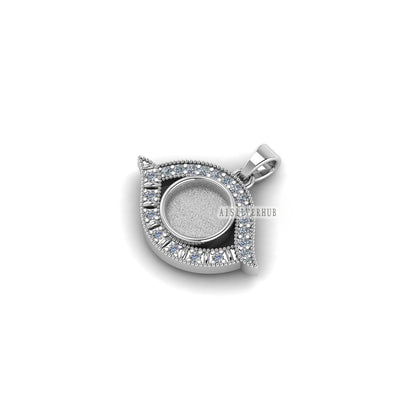 Evil Eye with Round 10mm Blank Bezel CZ Setted Pendant Setting, 925 Sterling Silver Pendant, Good for Resin & Ashes Work, Keepsake DIY Craft