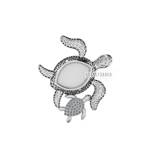 925 Sterling Silver Tortoise Turtle Marquise Blank Pendant Settings, Good for Resin & Ashes Work, Keepsake/Breastmilk DIY Crafts, Memorial