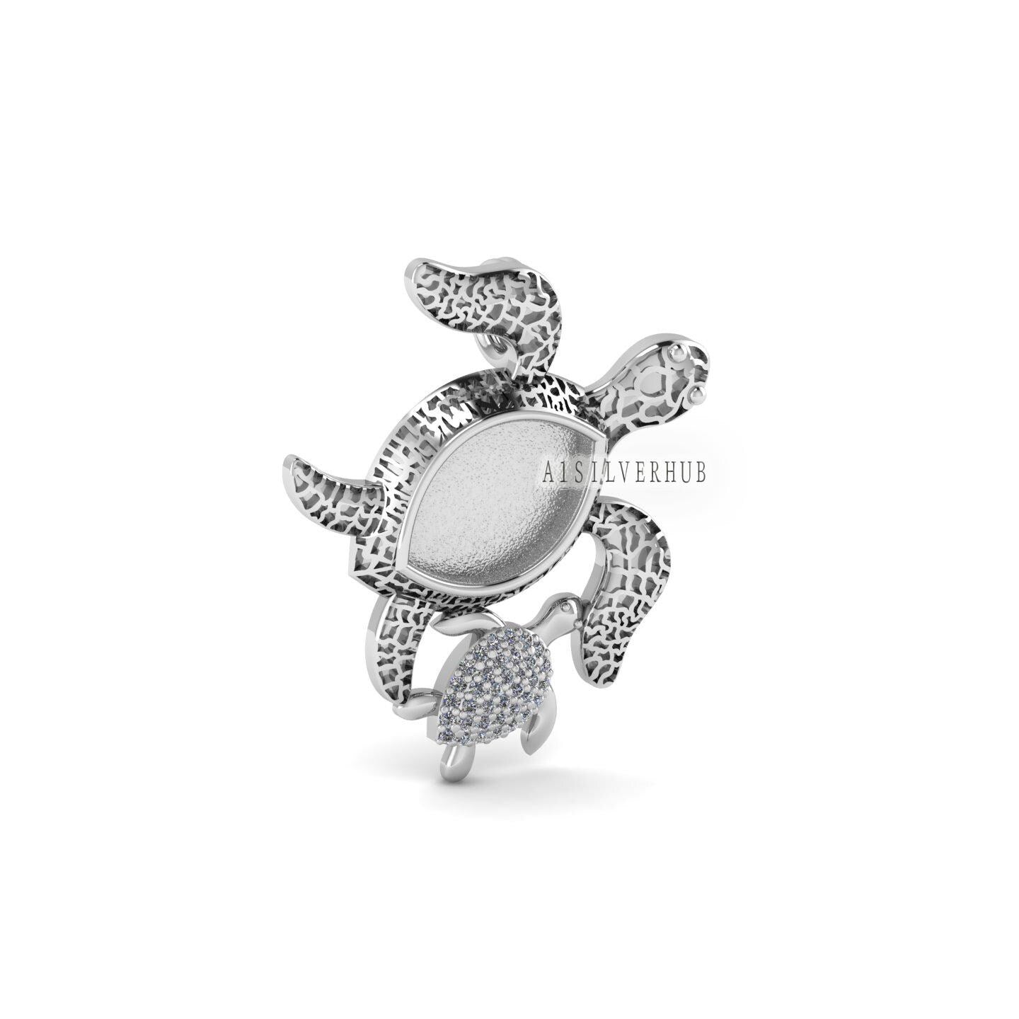 925 Sterling Silver Tortoise Turtle Marquise Blank Pendant Settings, Good for Resin & Ashes Work, Keepsake/Breastmilk DIY Crafts, Memorial