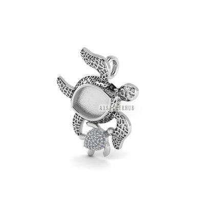 925 Sterling Silver Tortoise Turtle Marquise Blank Pendant Settings, Good for Resin & Ashes Work, Keepsake/Breastmilk DIY Crafts, Memorial