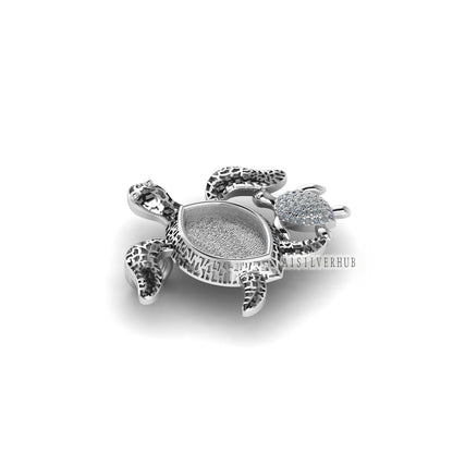 925 Sterling Silver Tortoise Turtle Marquise Blank Pendant Settings, Good for Resin & Ashes Work, Keepsake/Breastmilk DIY Crafts, Memorial