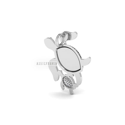 925 Sterling Silver Tortoise Turtle Marquise Blank Pendant Settings, Good for Resin & Ashes Work, Keepsake/Breastmilk DIY Crafts, Memorial