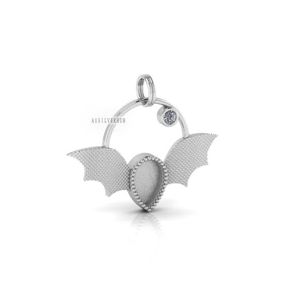 925 Sterling Silver Vampire Bat Pear 9x6mm Blank Bezel Pendant Settings, Good for Resin & Ashes Work, Memorial Keepsake/Breastmilk Crafts