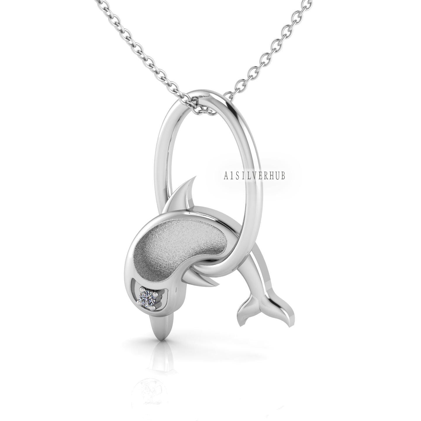 925 Sterling Solid Silver Jumping Dolphin Blank Bezel Pendant Necklace Chain, Good for Resin & Ashes Work, Keepsake/Breastmilk DIY, 16''+2''