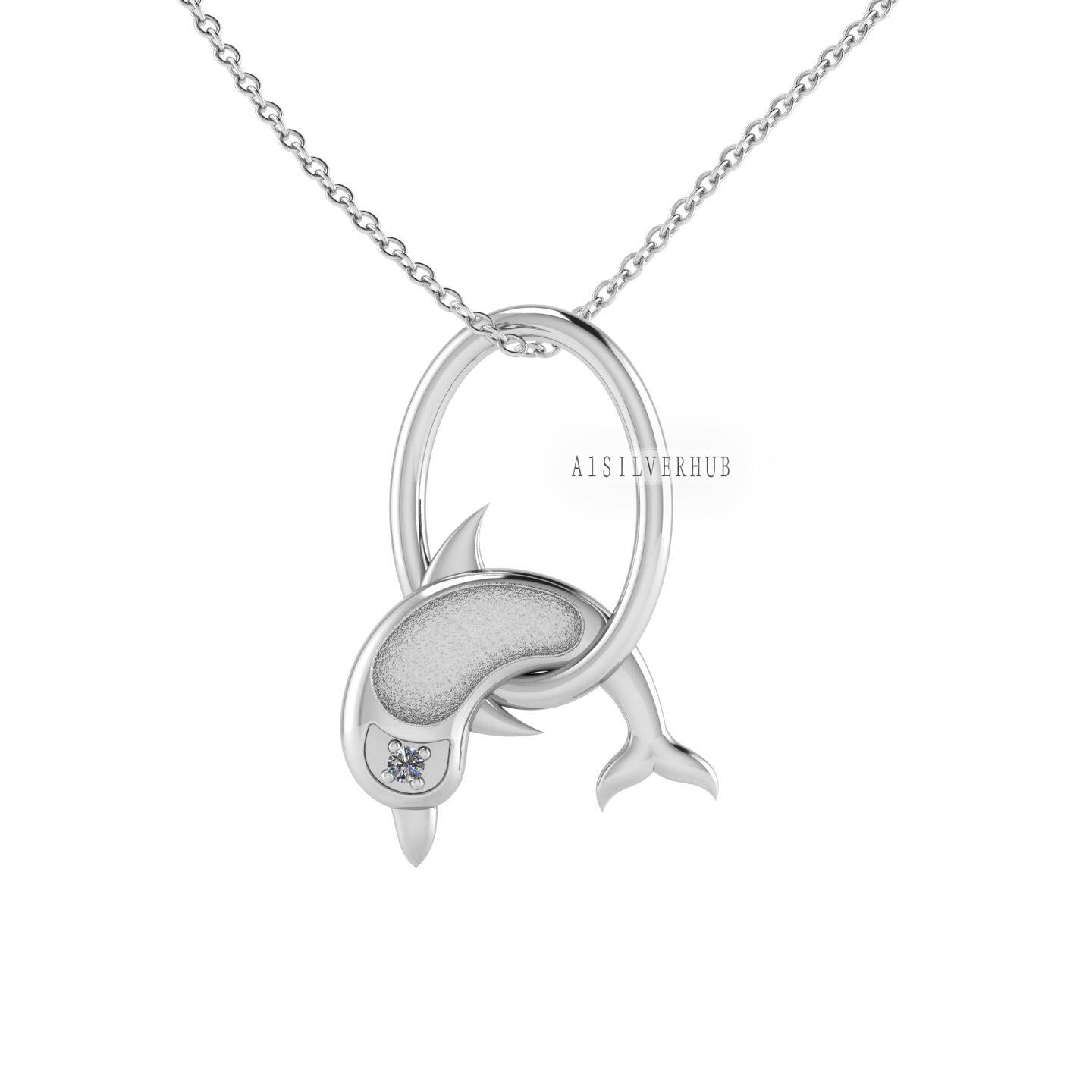 925 Sterling Solid Silver Jumping Dolphin Blank Bezel Pendant Necklace Chain, Good for Resin & Ashes Work, Keepsake/Breastmilk DIY, 16''+2''