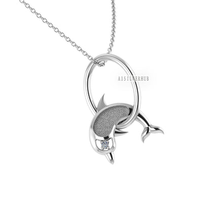 925 Sterling Solid Silver Jumping Dolphin Blank Bezel Pendant Necklace Chain, Good for Resin & Ashes Work, Keepsake/Breastmilk DIY, 16''+2''