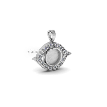 Evil Eye with Round 10mm Blank Bezel CZ Setted Pendant Setting, 925 Sterling Silver Pendant, Good for Resin & Ashes Work, Keepsake DIY Craft