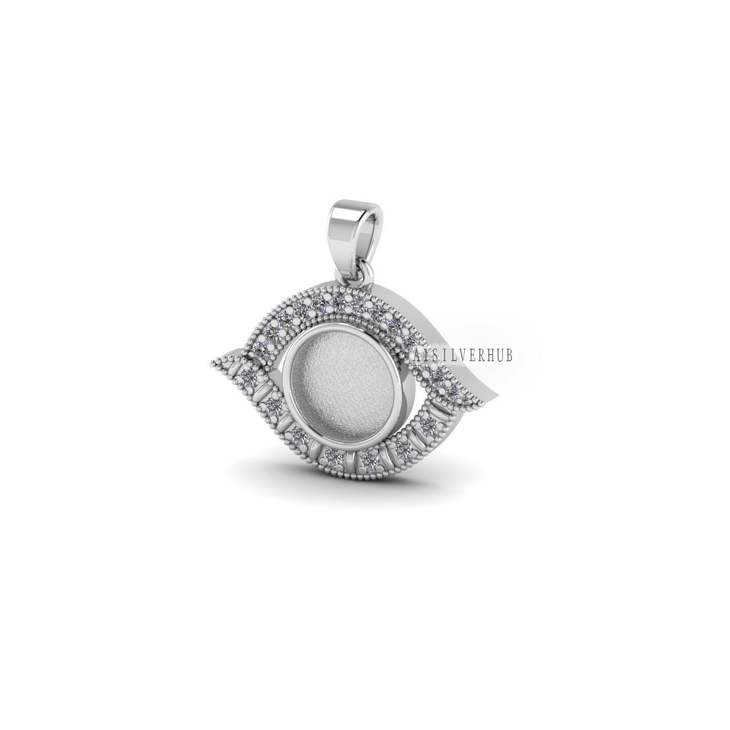 Evil Eye with Round 10mm Blank Bezel CZ Setted Pendant Setting, 925 Sterling Silver Pendant, Good for Resin & Ashes Work, Keepsake DIY Craft