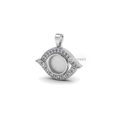 Evil Eye with Round 10mm Blank Bezel CZ Setted Pendant Setting, 925 Sterling Silver Pendant, Good for Resin & Ashes Work, Keepsake DIY Craft