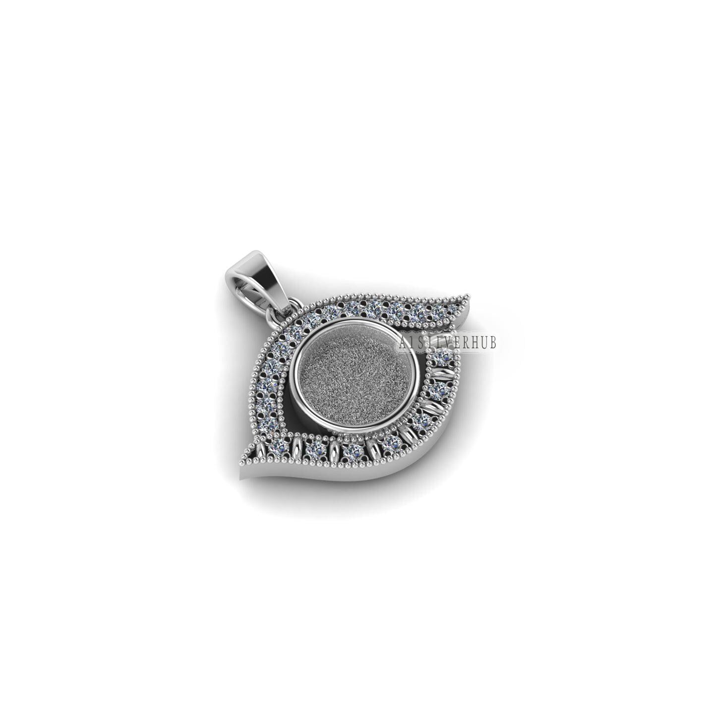 Evil Eye with Round 10mm Blank Bezel CZ Setted Pendant Setting, 925 Sterling Silver Pendant, Good for Resin & Ashes Work, Keepsake DIY Craft