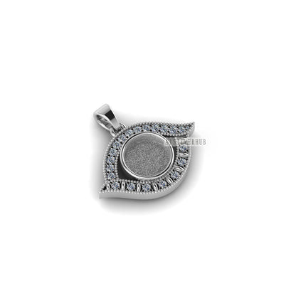 Evil Eye with Round 10mm Blank Bezel CZ Setted Pendant Setting, 925 Sterling Silver Pendant, Good for Resin & Ashes Work, Keepsake DIY Craft