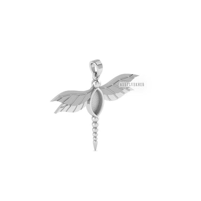Dragonfly Insect 10x5mm Marquise Blank Bezel Pendant Settings, 925 Sterling Silver,Good for Resin & Ashes, Keepsake/Breastmilk, Insect Lover