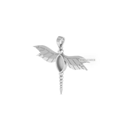 Dragonfly Insect 10x5mm Marquise Blank Bezel Pendant Settings, 925 Sterling Silver,Good for Resin & Ashes, Keepsake/Breastmilk, Insect Lover