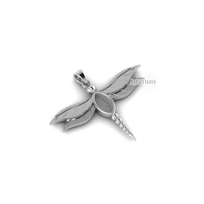 Dragonfly Insect 10x5mm Marquise Blank Bezel Pendant Settings, 925 Sterling Silver,Good for Resin & Ashes, Keepsake/Breastmilk, Insect Lover