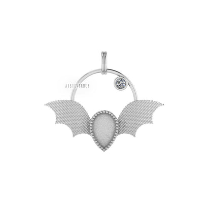 925 Sterling Silver Vampire Bat Pear 9x6mm Blank Bezel Pendant Settings, Good for Resin & Ashes Work, Memorial Keepsake/Breastmilk Crafts