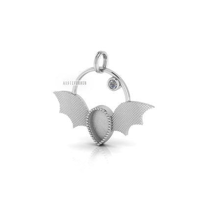 925 Sterling Silver Vampire Bat Pear 9x6mm Blank Bezel Pendant Settings, Good for Resin & Ashes Work, Memorial Keepsake/Breastmilk Crafts