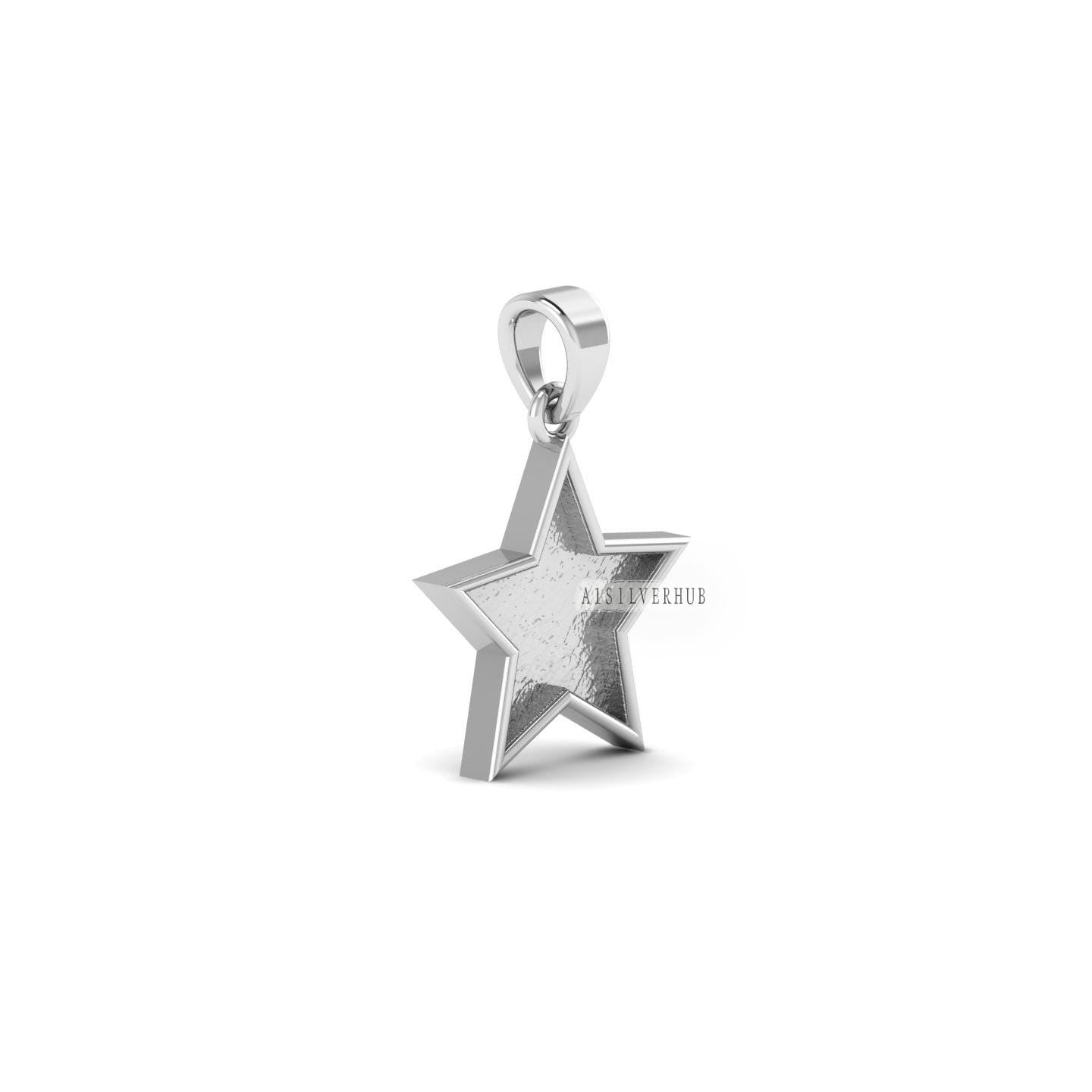 925 Sterling Solid Silver, Star Shape Blank Pendant Settings, Good for Resin & Ashes Work, DIY Breastmilk/Keepsake, Memorial Jewelry Crafts