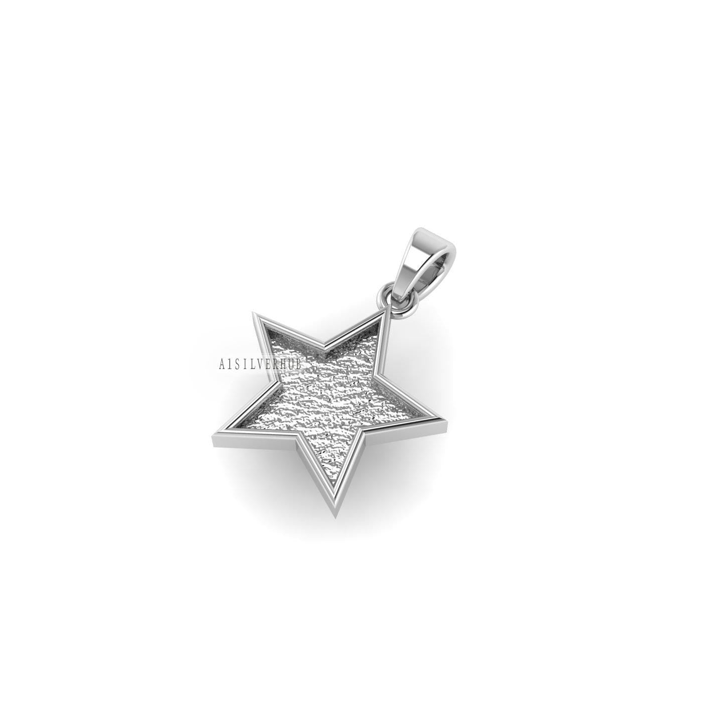 925 Sterling Solid Silver, Star Shape Blank Pendant Settings, Good for Resin & Ashes Work, DIY Breastmilk/Keepsake, Memorial Jewelry Crafts