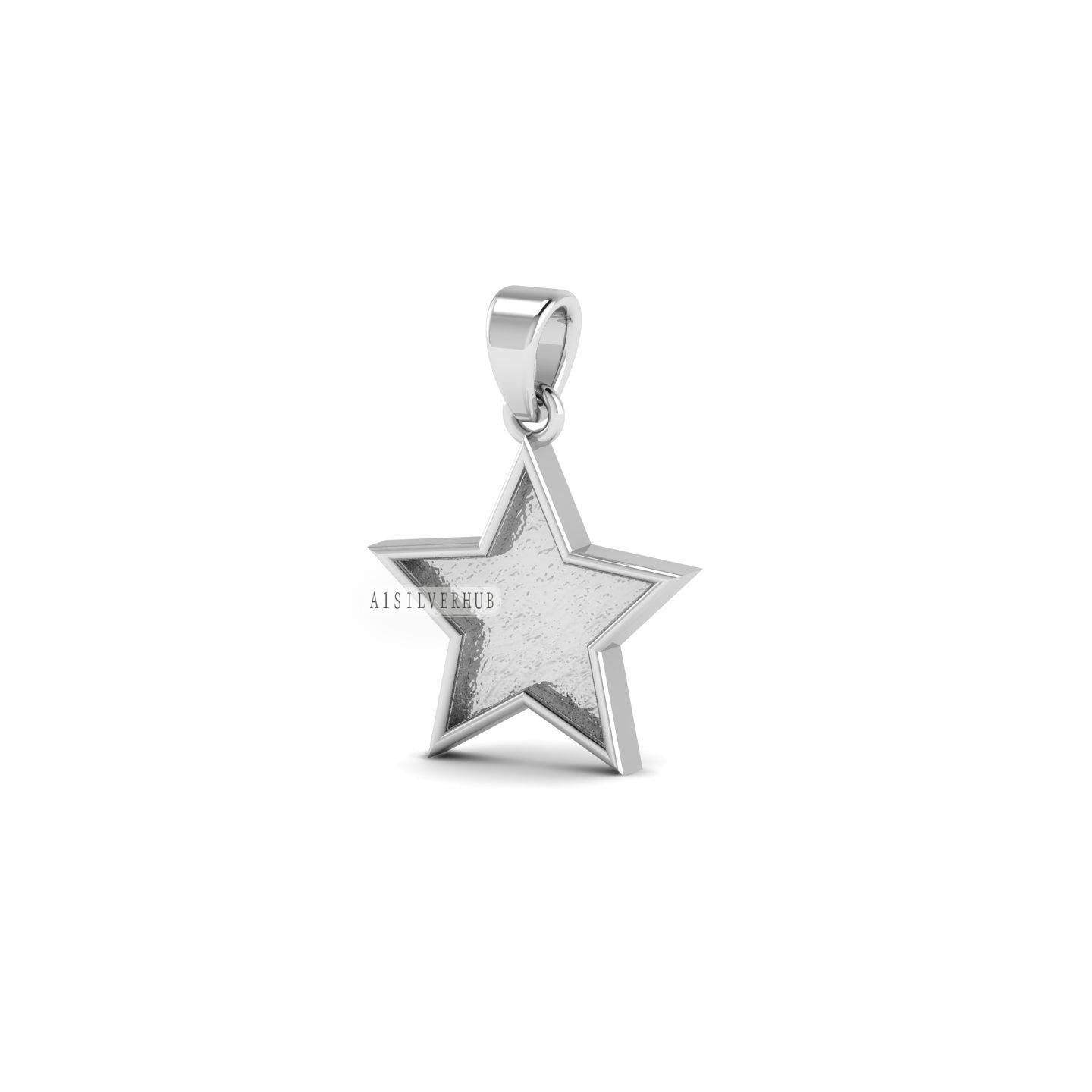 925 Sterling Solid Silver, Star Shape Blank Pendant Settings, Good for Resin & Ashes Work, DIY Breastmilk/Keepsake, Memorial Jewelry Crafts