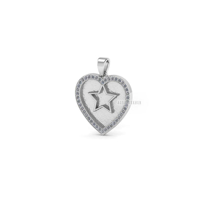 925 Sterling Silver, Heart Shape with Star Blank Bezel Pendant with CZ Setted, Good for Pour Resin & Ashes Work, Keepsake/Breastmilk DIY