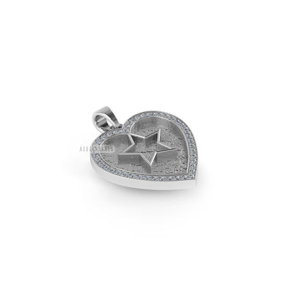 925 Sterling Silver, Heart Shape with Star Blank Bezel Pendant with CZ Setted, Good for Pour Resin & Ashes Work, Keepsake/Breastmilk DIY