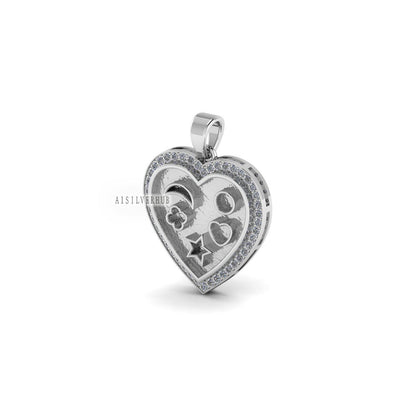 925 Sterling Silver, Heart with Mix Shape Blank Bezel Pendant with CZ Setted, Good for Pour Resin & Ashes Work, Keepsake/Breastmilk DIY
