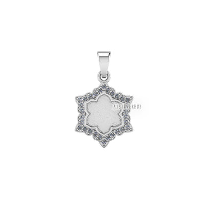 Designer Flower Blank Bezel Pendant with Zircon Setted, 925 Sterling Silver Pendant, Good for Resin & Ashes Work, Keepsake Jewelry DIY Craft
