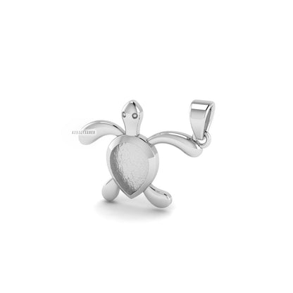 925 Sterling Silver Lucky Turtle 12x9mm Teardrop Blank Bezel Pendant, Good for Resin & Ashes Work, Keepsake Memorial, Breast Milk DIY Crafts