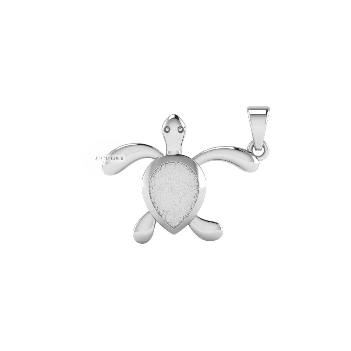 925 Sterling Silver Lucky Turtle 12x9mm Teardrop Blank Bezel Pendant, Good for Resin & Ashes Work, Keepsake Memorial, Breast Milk DIY Crafts
