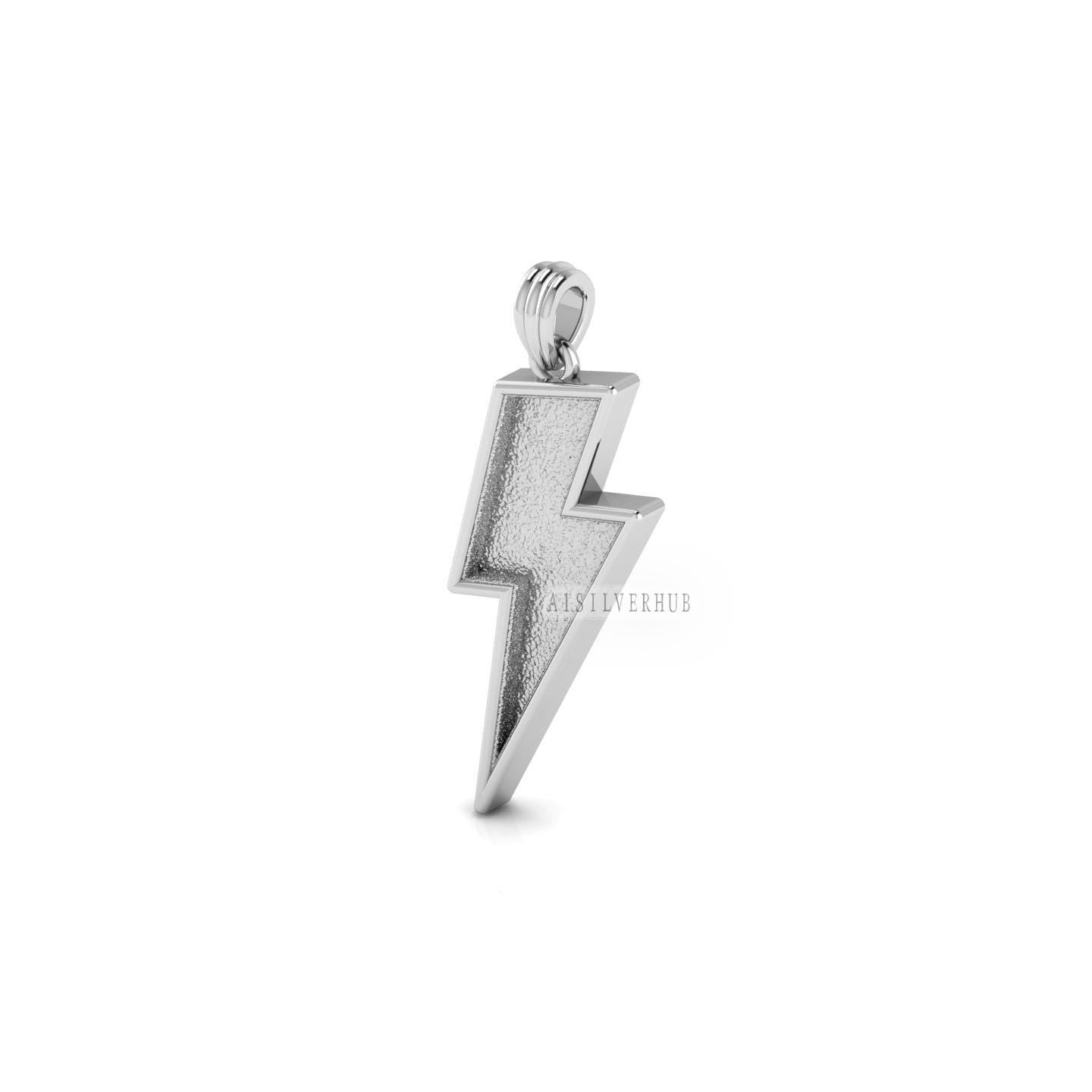 925 Sterling Solid Silver Lightning Bolt Blank Bezel Pendant Setting, Good for Resin & Ashes Work, Keepsake Memorial, Breast Milk DIY Crafts