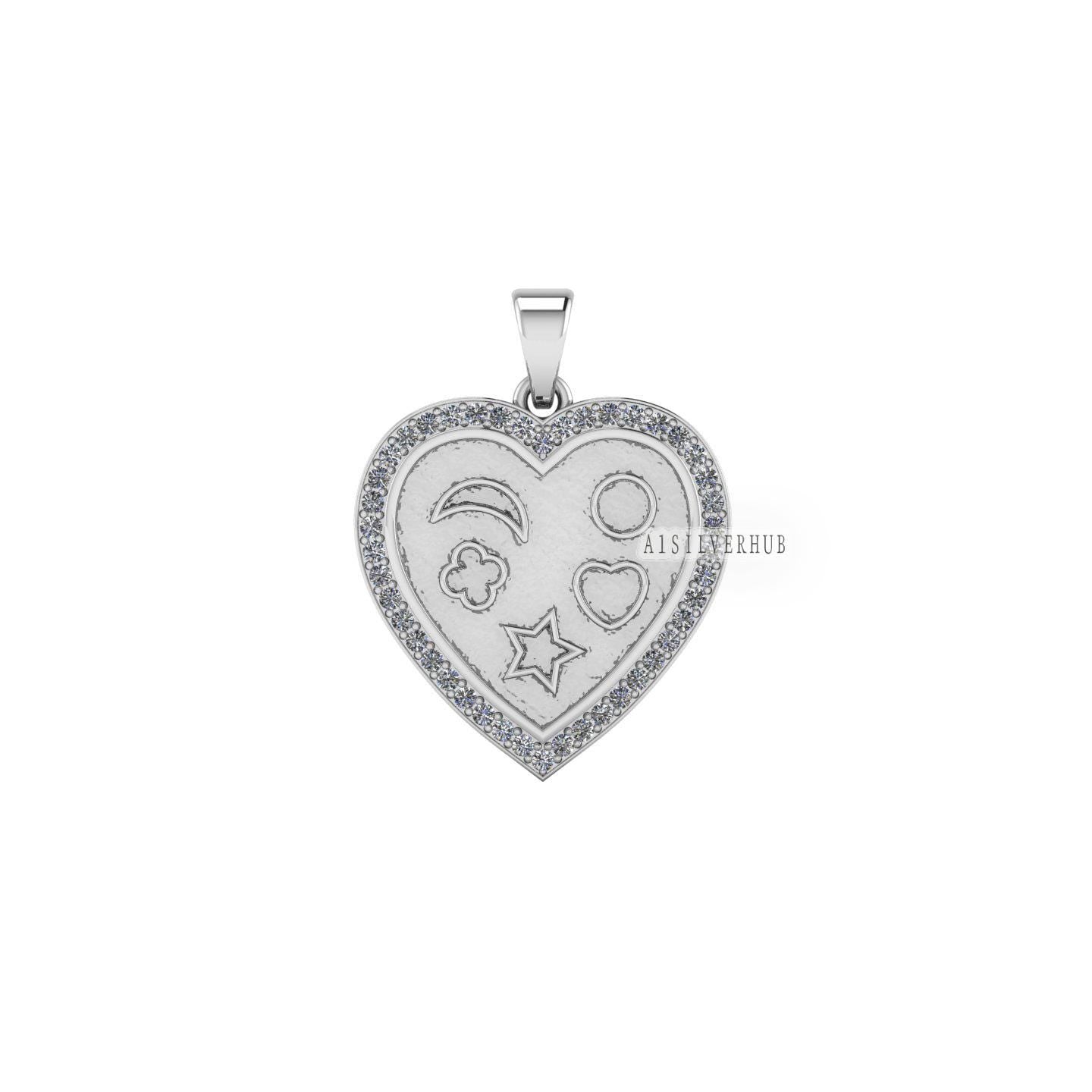925 Sterling Silver, Heart with Mix Shape Blank Bezel Pendant with CZ Setted, Good for Pour Resin & Ashes Work, Keepsake/Breastmilk DIY