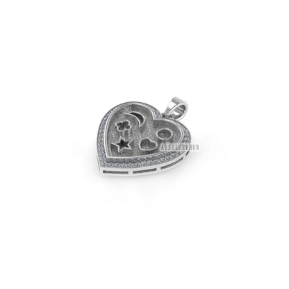 925 Sterling Silver, Heart with Mix Shape Blank Bezel Pendant with CZ Setted, Good for Pour Resin & Ashes Work, Keepsake/Breastmilk DIY