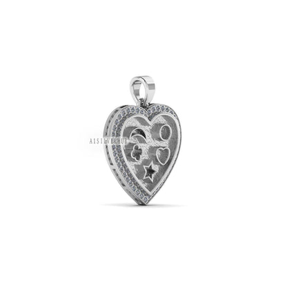 925 Sterling Silver, Heart with Mix Shape Blank Bezel Pendant with CZ Setted, Good for Pour Resin & Ashes Work, Keepsake/Breastmilk DIY