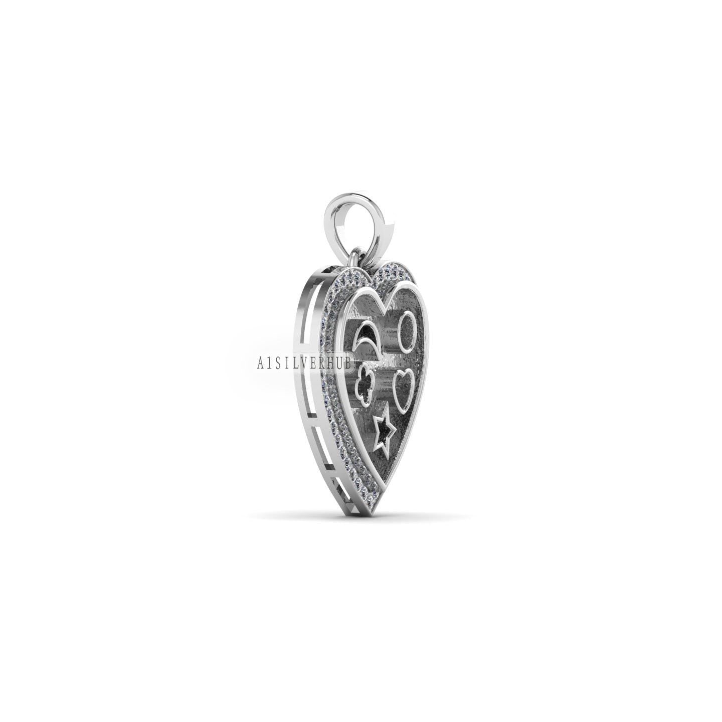 925 Sterling Silver, Heart with Mix Shape Blank Bezel Pendant with CZ Setted, Good for Pour Resin & Ashes Work, Keepsake/Breastmilk DIY