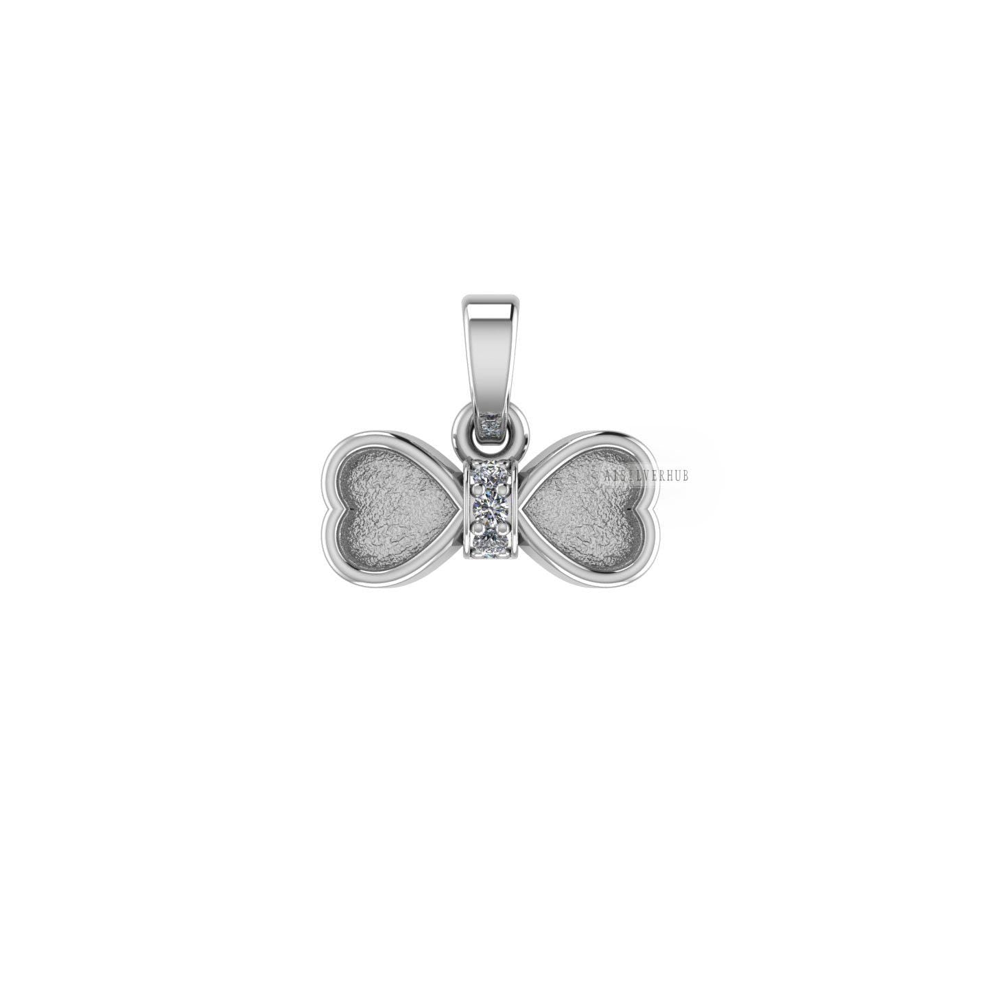 925 Sterling Silver, 5mm Heart Bow Blank Bezel CZ Setted Pendant Setting, Good for Resin & Ashes Work, Keepsake/Breastmilk DIY, Locket Charm