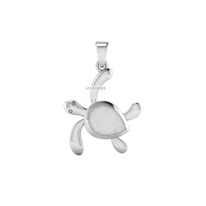 925 Sterling Silver Lucky Turtle 12x9mm Teardrop Blank Bezel Pendant, Good for Resin & Ashes Work, Keepsake Memorial, Breast Milk DIY Crafts